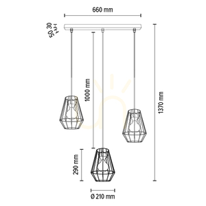 Závesné svietidlo Endorfina, 3xE27, Max. 60 W, čierny kov / čierny PVC kábel, 77 cm small 3