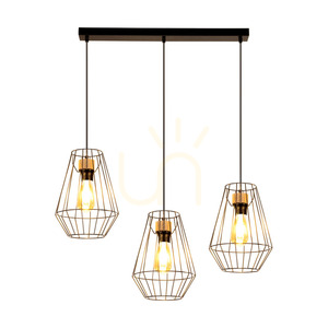 Závesné svietidlo Endorfina, 3xE27, Max. 60 W, olejovaný dub / čierny kov / čierny PVC kábel, 77 cm small 1