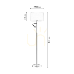 Stojaca lampa Eros, 1xE27 (max.. 60 W), 1x LED 3000 K 3 W, chrómový kov / priehľadný PVC kábel / čierne tienidlo Ø 40 cm small 2