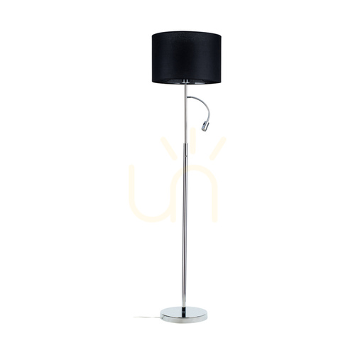 Skontrolujte Stojaca lampa Eros, 1xE27 (max.. 60 W), 1x LED 3000 K 3 W, chrómový kov / priehľadný PVC kábel / čierne tienidlo Ø 40 cm