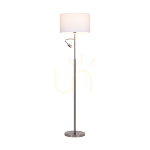 Stojaca lampa Eros, 1xE27 (max.. 60 W), 1x LED 3000 K 3 W, saténový kov / priehľadný PVC kábel / biele tienidlo Ø 40 cm small 1
