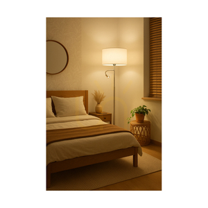 Stojaca lampa Eros, 1xE27 (max.. 60 W), 1x LED 3000 K 3 W, saténový kov / priehľadný PVC kábel / biele tienidlo Ø 40 cm small 5