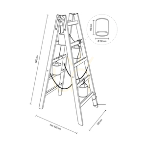 Stojaca lampa Eskalo, 4xE27, Max. 15 W LED, borovica morená na hnedo / čierny PVC kábel / béžové ľanové tienidlo s čiernym lemovaním, 82 cm small 4