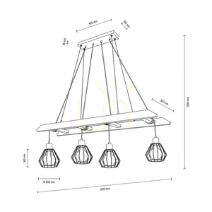Závesné svietidlo Eskalo 4xE27, Max. 60 W, borovica v hnedom odtieni / čierny kov / čierny PVC kábel / čierny kovový tienidlo, 123,5 cm small 3