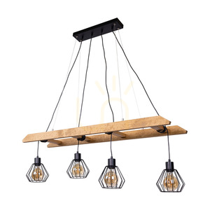 Závesné svietidlo Eskalo 4xE27, Max. 60 W, borovica v hnedom odtieni / čierny kov / čierny PVC kábel / čierny kovový tienidlo, 123,5 cm small 0
