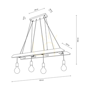 Závesné svietidlo Eskalo 4xE27, Max. 60 W, borovica morená na farbu orechu / čierny kov / čierny PVC kábel 123,5 cm small 4