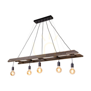 Závesné svietidlo Eskalo, 5xE27, Max. 60 W, borovica v odtieni orech / čierny kov / čierny PVC kábel, 154 cm small 1