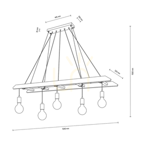Závesné svietidlo Eskalo, 5xE27, Max. 60 W, borovica v odtieni orech / čierny kov / čierny PVC kábel, 154 cm small 4