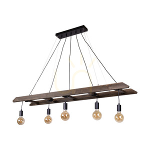 Závesné svietidlo Eskalo, 5xE27, Max. 60 W, borovica v odtieni orech / čierny kov / čierny PVC kábel, 154 cm small 0