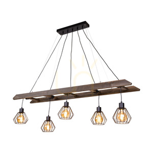 Závesné svietidlo Eskalo, 5xE27, Max. 60 W, borovica v odtieni orech / čierny kov / čierny PVC kábel / čierny kovový tienidlo, 154 cm small 1