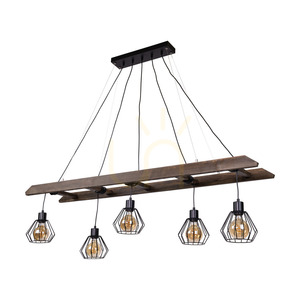 Závesné svietidlo Eskalo, 5xE27, Max. 60 W, borovica v odtieni orech / čierny kov / čierny PVC kábel / čierny kovový tienidlo, 154 cm small 0