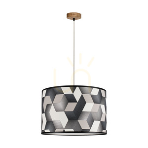 Závesné svietidlo Espacio, 1xE27, Max. 60 W, olejovaný dub / priehľadný PVC kábel / viacfarebný tienidlo z tapety, Ø 40 cm small 0