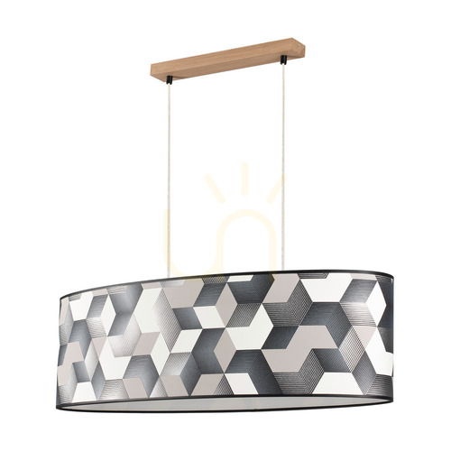 Skontrolujte Závesné svietidlo Espacio, 2xE27, Max. 40 W, olejovaný dub / priehľadný PVC kábel / viacfarebný tienidlo z tapety, 80 cm