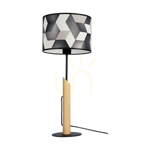 Stolná lampa Espacio, 1xE27, Max. 60 W, olejovaný dub / čierny kov / čierny PVC kábel / viacfarebný tienidlo z tapety, Ø 27 cm small 0