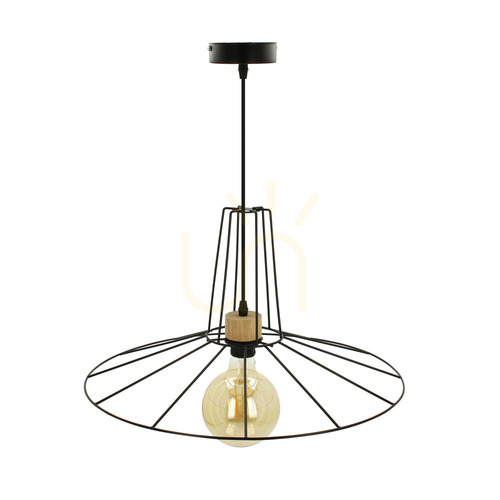 Skontrolujte Závesné svietidlo Ferro, 1xE27, Max. 60 W, olejovaný dub / čierny kov / čierny PVC kábel / čierny kovový tienidlo, Ø 55 cm