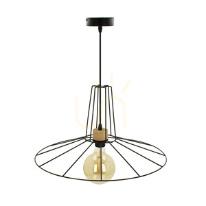 Závesné svietidlo Ferro, 1xE27, Max. 60 W, olejovaný dub / čierny kov / čierny PVC kábel / čierny kovový tienidlo, Ø 55 cm small 0