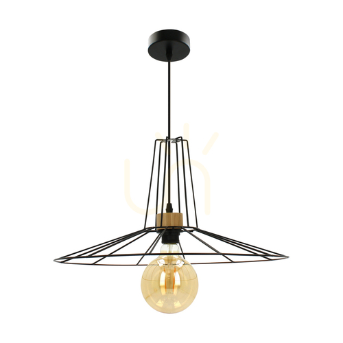 Skontrolujte Závesné svietidlo Ferro, 1xE27, Max. 60 W, olejovaný dub / čierny kov / čierny PVC kábel / čierny kovový tienidlo, Ø 50 cm