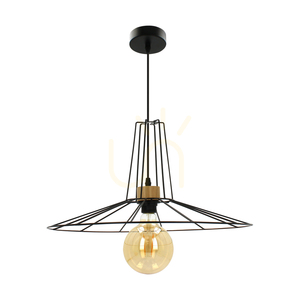 Závesné svietidlo Ferro, 1xE27, Max. 60 W, olejovaný dub / čierny kov / čierny PVC kábel / čierny kovový tienidlo, Ø 50 cm small 0