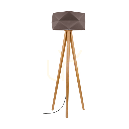 Skontrolujte Stojaca lampa Finja 1xE27 Max. 60 W, olejovaný dub / antracitový opletený kábel / hnedé tienidlo Ø 52 cm
