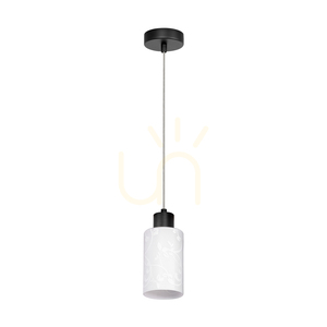 Závesné svietidlo Flores, 1xE27, Max. 60 W, čierny kov / priehľadný PVC kábel / biele sklenené tienidlo s kvetinovým vzorom, Ø 10 cm small 0