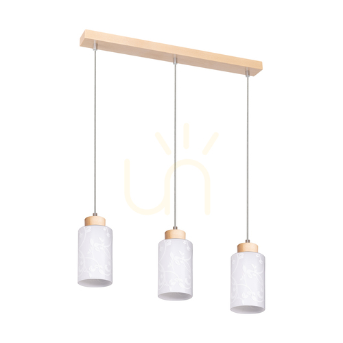 Skontrolujte Závesné svietidlo Flores, 3xE27, Max. 60 W, breza/priehľadný PVC kábel/biely sklenený tienidlo s kvetinovým vzorom, 54 cm