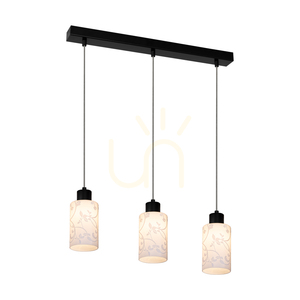 Závesné svietidlo Flores, 3xE27, Max. 60 W, čierny kov / priehľadný PVC kábel / biele sklenené tienidlo s kvetinovým vzorom, 57 cm small 1