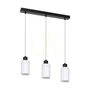 Závesné svietidlo Flores, 3xE27, Max. 60 W, čierny kov / priehľadný PVC kábel / biele sklenené tienidlo s kvetinovým vzorom, 57 cm small 0