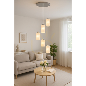 Závesné svietidlo „Flowers“, 5xE27, Max. 60 W, chrómovaný kov / priehľadný PVC kábel / biele sklenené tienidlo s kvetinovým vzorom, Ø 35 cm small 2
