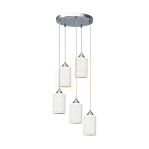 Závesné svietidlo „Flowers“, 5xE27, Max. 60 W, chrómovaný kov / priehľadný PVC kábel / biele sklenené tienidlo s kvetinovým vzorom, Ø 35 cm small 0
