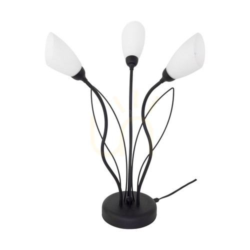 Skontrolujte Stolná lampa Gloriosa, 3xG9, Max. 6 W LED, čierny kov / čierny PVC kábel / biely sklenený tienidlo, Ø 40 cm