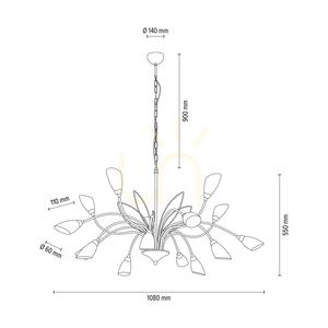 Závesné svietidlo Gloriosa, 15xG9, Max. 6 W LED, čierny kov / čierny PVC kábel / biely sklenený tienidlo, Ø 108 cm small 3