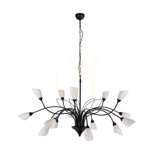 Skontrolujte Závesné svietidlo Gloriosa, 15xG9, Max. 6 W LED, čierny kov / čierny PVC kábel / biely sklenený tienidlo, Ø 108 cm