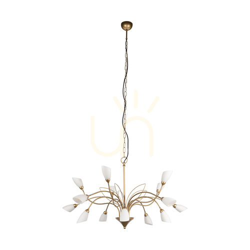 Skontrolujte Závesné svietidlo Gloriosa, 15xG9, Max. 6 W LED, zlatý kov / čierny PVC kábel / biely sklenený tienidlo, Ø 108 cm