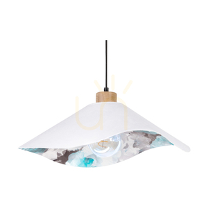 Kvetinové závesné svietidlo Hattu, 1xE27, max.. 40 W, olejovaný dub / čierny opletený kábel / biely a viacfarebný tienidlo Ø 50 cm small 2