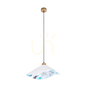Kvetinové závesné svietidlo Hattu, 1xE27, max.. 40 W, olejovaný dub / čierny opletený kábel / biely a viacfarebný tienidlo Ø 50 cm small 0