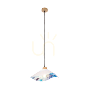 Kvetinové závesné svietidlo Hattu, 1xE27, max.. 40 W, olejovaný dub / čierny opletený kábel / biely a viacfarebný tienidlo Ø 40 cm small 1
