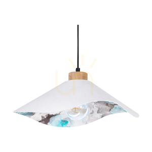 Kvetinové závesné svietidlo Hattu, 1xE27, max.. 40 W, olejovaný dub / čierny opletený kábel / biely a viacfarebný tienidlo Ø 40 cm small 2