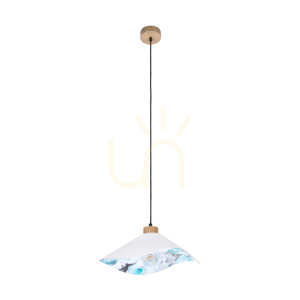 Kvetinové závesné svietidlo Hattu, 1xE27, max.. 40 W, olejovaný dub / čierny opletený kábel / biely a viacfarebný tienidlo Ø 40 cm small 0