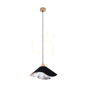 Kvetinové závesné svietidlo Hattu, 1xE27, Max. 40 W, olejovaný dub / čierny opletený kábel / čierne a viacfarebné tienidlo, Ø 40 cm small 0