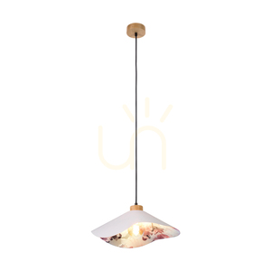 Kvetinové závesné svietidlo Hattu, 1xE27, max.. 40 W, olejovaný dub / čierny opletený kábel / sivý a viacfarebný tienidlo, Ø 40 cm small 1