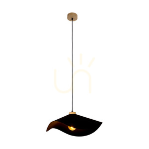 Závesné svietidlo Hattu, 1xE27, Max. 40 W, olejovaný dub / čierny opletený kábel / čierne tienidlo, Ø 40 cm small 1