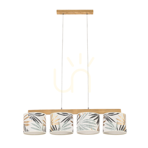 Závesné svietidlo Hoja 4xE27 Max. 25 W, olejovaný dub / priehľadný PVC kábel / viacfarebný tienidlo z tapety, 86 cm small 0