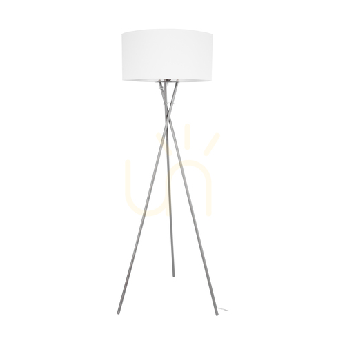 Skontrolujte Stojaca lampa Hugo, 1xE27, Max. 60 W, saténový kov / priehľadný PVC kábel / biele tienidlo, 62 cm