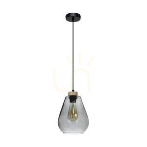 Závesné svietidlo Kigali 1xE27 Max. 60 W, olejovaný dub / čierny kov / čierny PVC kábel / tienidlo z dymového skla, Ø 19 cm small 0