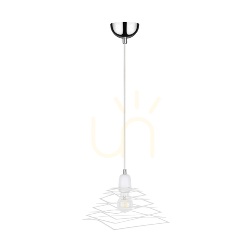 Skontrolujte Závesné svietidlo Komet, 1xE27, Max. 60 W, chrómový kov / biely PVC kábel / biely kovový tienidlo, 24 cm