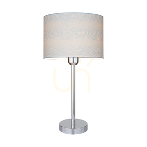 Stolná lampa Leila, 1xE27, Max. 40 W, chrómovaný kov / priehľadný PVC kábel / papierovo-PVC tienidlo s vzorom drevených vlákien, Ø 50 cm small 1