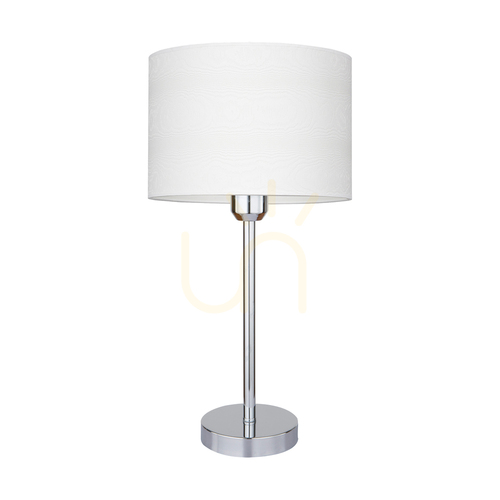 Skontrolujte Stolná lampa Leila, 1xE27, Max. 40 W, chrómovaný kov / priehľadný PVC kábel / papierovo-PVC tienidlo s vzorom drevených vlákien, Ø 50 cm