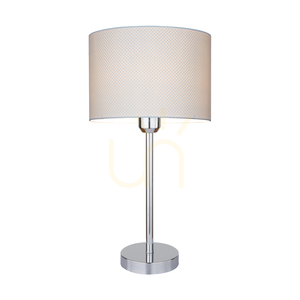 Stolná lampa Leila, 1xE27, Max. 40 W, chrómovaný kov / priehľadný PVC kábel / papierovo-PVC tienidlo s bodkovaným vzorom, Ø 25 cm small 1
