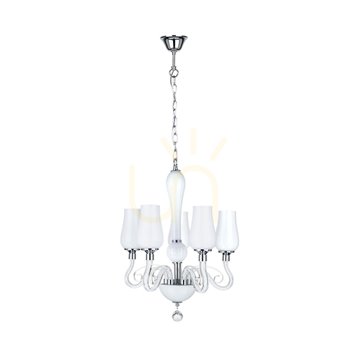Skontrolujte Luster Lutecja, 5xE14, Max. 40 W, kov v prevedení transparentný chróm / biely sklenený tienidlo, Ø 42 cm