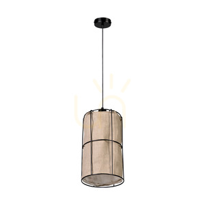Závesné svietidlo Marinero, 1xE27, Max. 15 W LED, čierny kov / čierny opletený kábel / čierny kovový tienidlo s béžovým ľanom, Ø 20 cm small 2